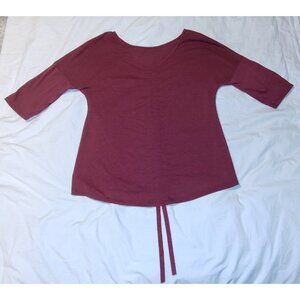 Women's Ultra Flirt Runched 3/4 Sleeve Burgundy Blouse Top Shirt Large